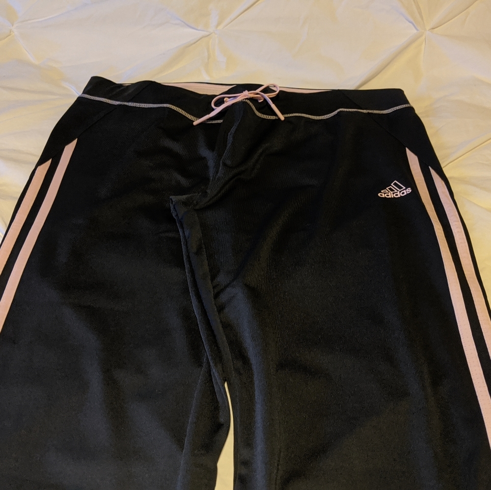 Adidas Gray Track Pants with Pink Stripes
